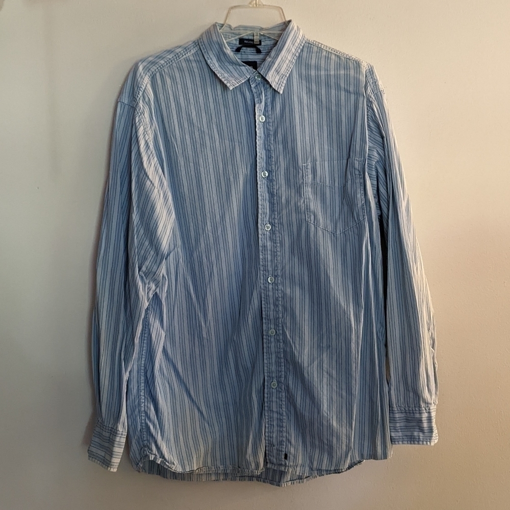 𝅺GAP Relaxed Fit Men's Button Up Striped Cotton Long Sleeve Shirt Large